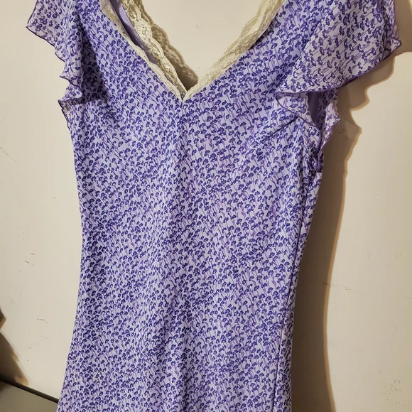Vintage Lavender Floral Lace-Trim Women's Ruffle Maxi Dress Large - Picture 5 of 8